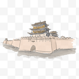 手绘嘉峪关图片_手绘嘉峪关水彩插画