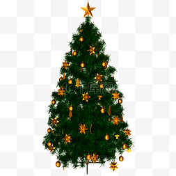 深绿色装饰图片_圣诞节圣诞树精致金色铃铛立体C4D