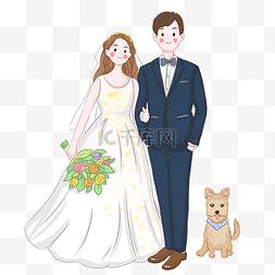 新郎新娘卡通手绘图片_浪漫婚礼新人插画