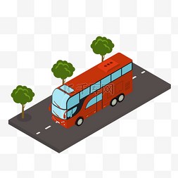 插画城市25图片_2.5d轴测图立体可爱公交车