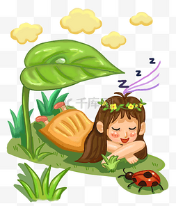 睡觉的小女孩插画图片_趴着睡觉的小女孩插画