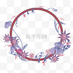 紫色花瓣手绘图片_手绘紫色花环插画