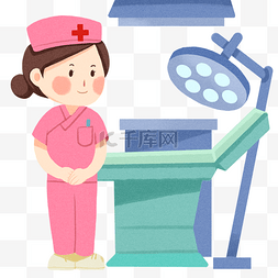 手绘护士卡通插画图片_手绘医疗手术台插画
