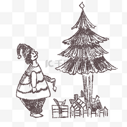 线描手绘圣诞树