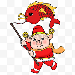 春节猪猪锦鲤手绘插画