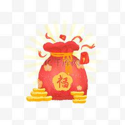 春节红包海报图片_新年手绘噪点红色福袋