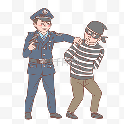警察抓小偷卡通手绘