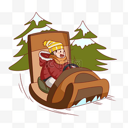 雪松手绘图片_手绘冬季旅游雪橇运动插画