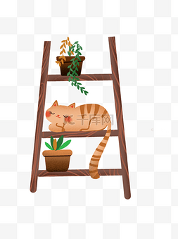 彩绘喷绘图片_彩绘梯子的猫和盆栽