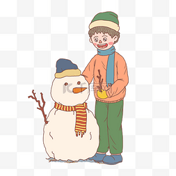 手绘冬季男生图片_冬季冬日卡通手绘男生和雪人