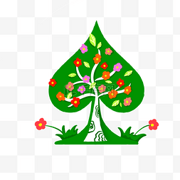 卡通可爱树木图案图片_立体绿色心形插图