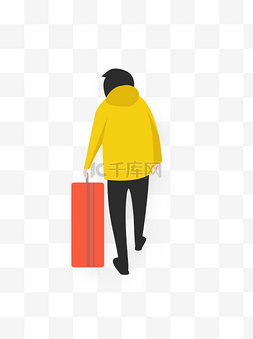 扁平化男子图片_推着行李的黄色男孩背影图案元素