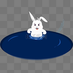 白色水池图片_ 泡在水池中的兔子 