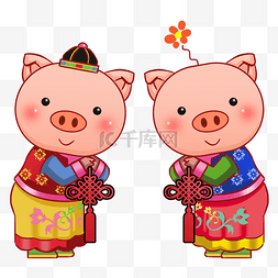 猪年吉祥物拜年图片_新年小猪拜年插画