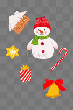 png透明图层图片_冬日圣诞节卡通手绘雪人戴圣诞帽