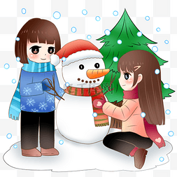 可爱冬装图片_手绘圣诞节里堆雪人
