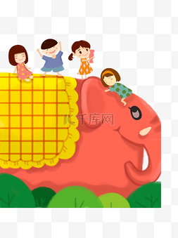 红色背图片_卡通大象背上的孩子元素设计
