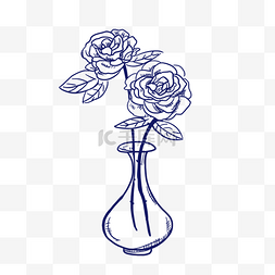 手绘玫瑰花瓶设计素材