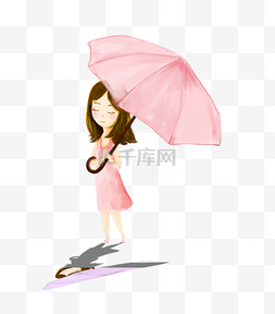 小清新手绘打伞的女孩