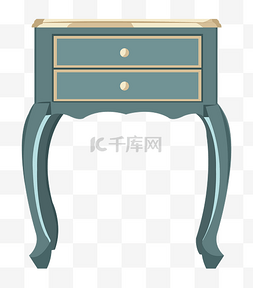 木制床头柜图片_蓝绿色欧式柜子插画