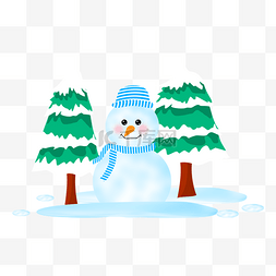 圣诞节雪地手绘图片_手绘卡通雪人树木