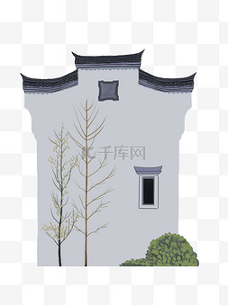 徽派建筑图片_水墨徽派建筑古风手绘插图元素