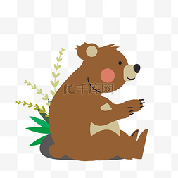 棕色的熊卡通图片_手绘坐在石头旁边的小熊