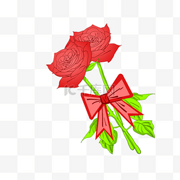 红色植物花朵绿叶图片_手绘创意植物花束