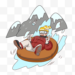 手绘冬季旅游滑雪人物插画