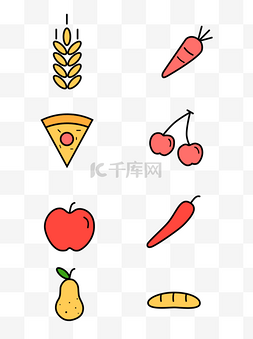 简约面包图片_简约风单色描边蔬菜水果食物元素