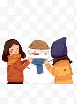 彩绘一起堆雪人的小姐妹俩可商用