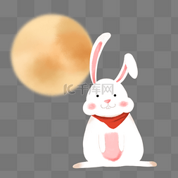 手绘月亮白色玉兔