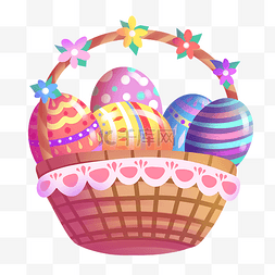 粉色的彩蛋图片_复活节彩蛋篮子插画