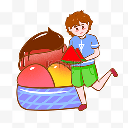夏天西瓜汽水图片_吃冰淇淋吃冰镇西瓜的男孩