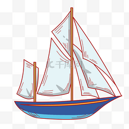蓝色的帆船手绘插画