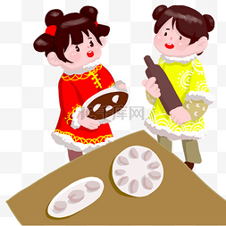 黄色发髻图片_2019年手绘中国风过年包饺子吃年