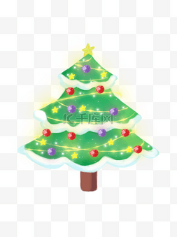 圣诞节手绘插画圣诞树灯带