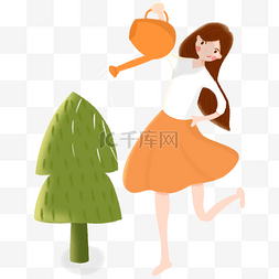 手绘小清新教师节女教师园丁浇树