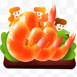 海鲜美食清新图片_年夜饭美味鲜虾插画