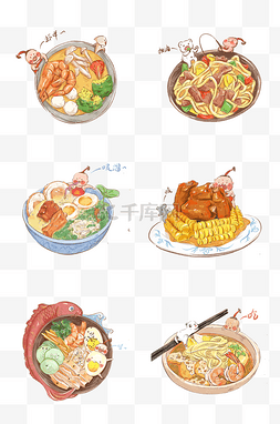 手绘线描福娃图片_美食福娃相伴佳肴PNG