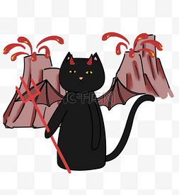 万圣节卡通猫咪图片_万圣节恶魔猫咪火山喷发