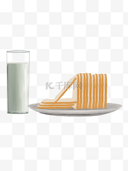手绘营养面包图片_营养的牛奶和美味的面包片早餐