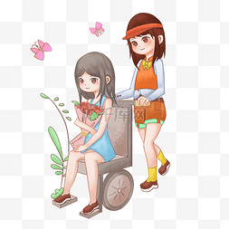 小女孩儿座图片_手绘志愿者卡通人物插画