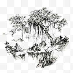 鸟雀树图片_水墨山水树国画工笔