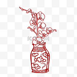 红色兰花图片_中国风红色剪纸兰花花瓶