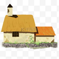 的房子图片_黄色和橙色的茅草屋手绘设计图