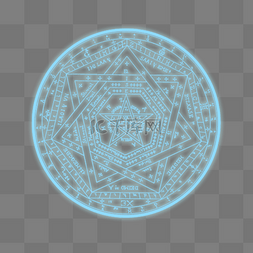 圆环光环光圈光效图片_蓝色圆形复古符文图案PSD透明底