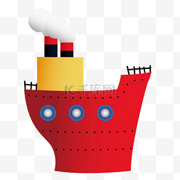 卡通红色轮船图片_红色的轮船装饰插画