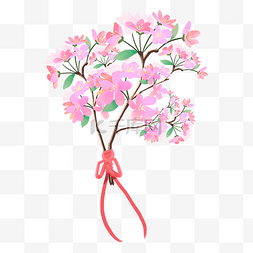 树枝带花图片_春季粉色系带一束樱花树枝PNG免扣
