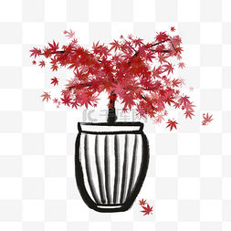 红枫装饰图片_手绘水墨盆栽红枫树